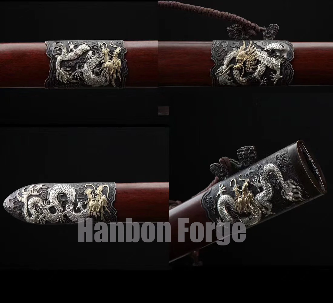 

Dragon Jian Chinese Sword Hazuya Polish Blade Damascus Folded Steel