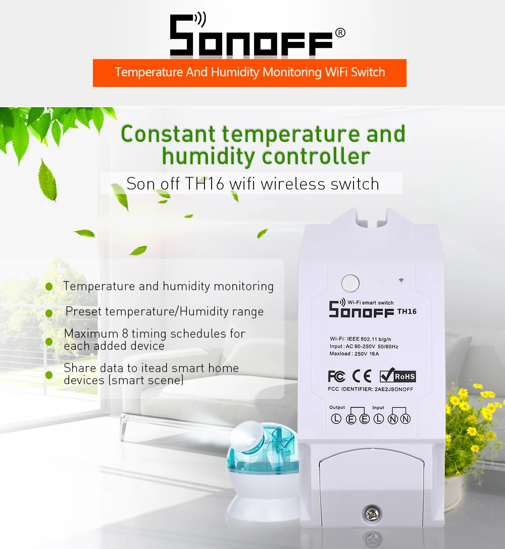 SONOFF TH16 Wifi переключатель SI7021 DS18B20 датчик AL560 расширение мониторинга температуры и влажности Зонд 15A таймер Google Home Alexa