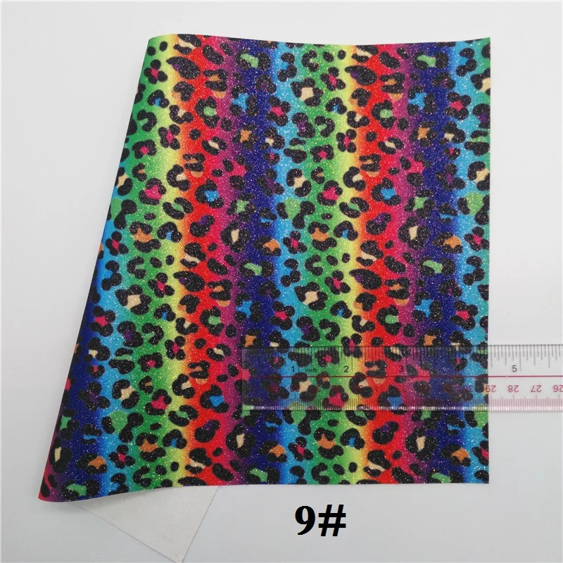 9 Glitterwishcome 21X29 см A4 Размер леопардовый блеск с принтом ткань, Радуга Блеск кожаные листы, блеск винил для бантов, GM479A - Цвет: 9