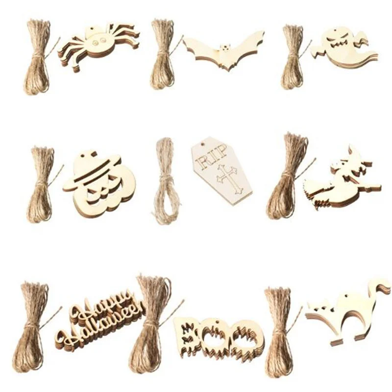 10 шт. Деревянные Подвески на Хэллоуин деревянная тыква надгробие ведьма кот