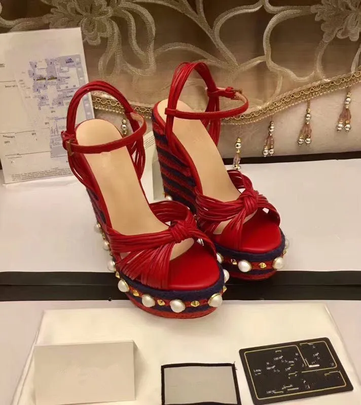 

2020 summer hemp rope multi simple pearl sexy color matching one line slope heel sandals
