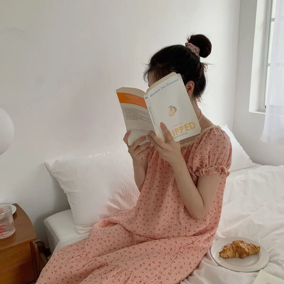 Large size nightdress small floral pajamas new summer skirt mid length over knee can be worn outside the home dress