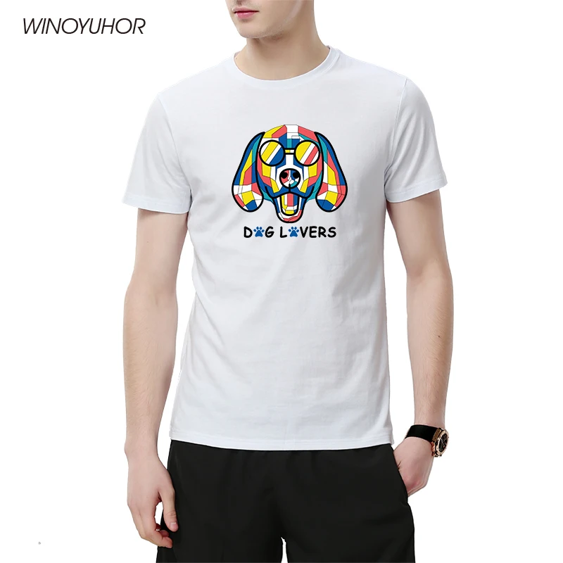 

Футболка мужская с принтом ярких собак, модная тенниска с коротким рукавом, хлопковая смешная одежда для любителей животных, топы оверсайз, ...