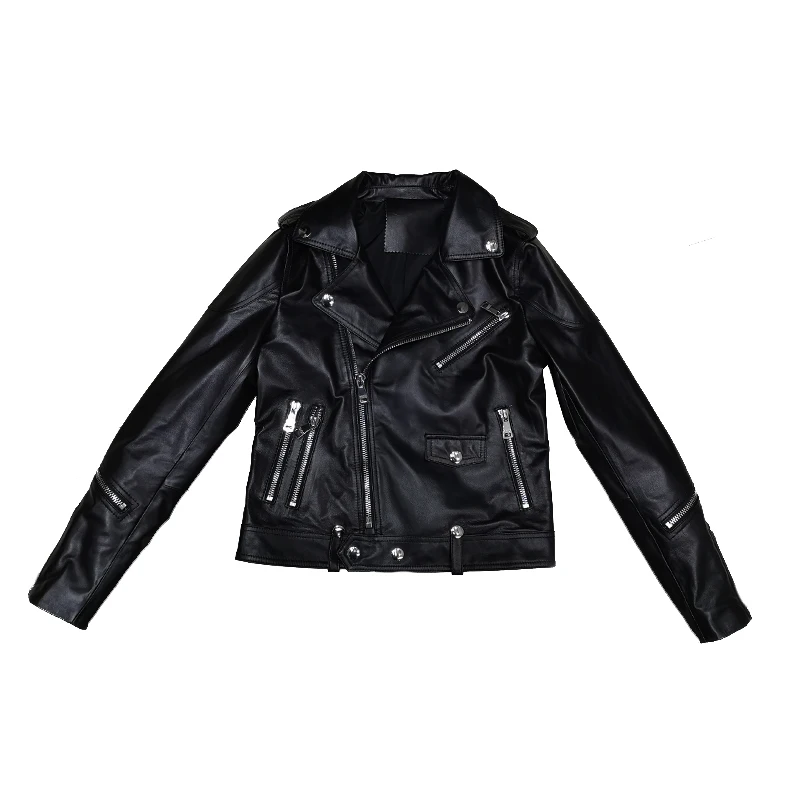 Motorcycle Coats Short Real Leather Jackets Coat Female Black 2019 Spring Autumn Sheepskin Genuine Jacket Women QA001 | Женская одежда