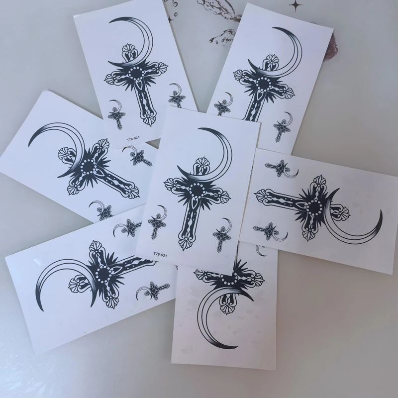 1pc Moon and Cross Temporary Tattoo Sticker for Men and Women Waterproof Sexy Cool Body Art Fake Tattoo Chest Arm Tattoo Sticker