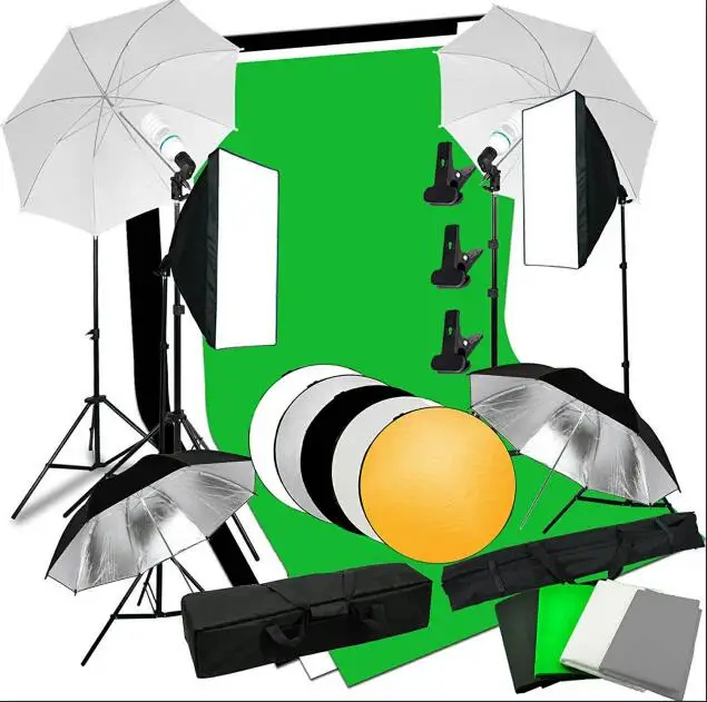 KIT 1 Фотостудия софтбокс белый черный зеленый экран лампа для фоновой подсветки стенд зонтичное освещение комплект - Цвет: KIT 1