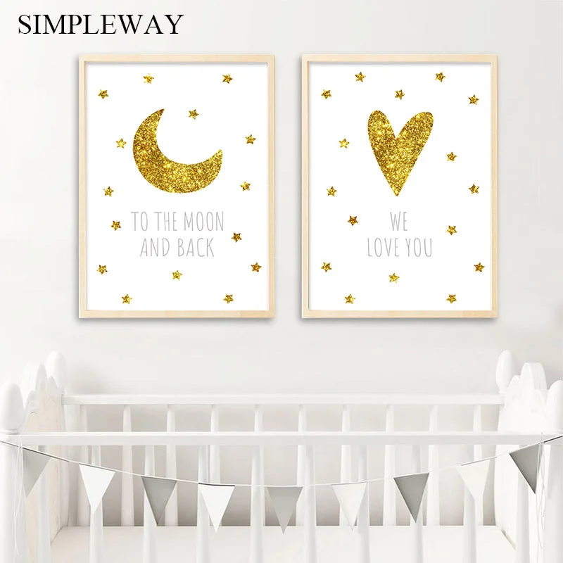 Детский плакат для детской комнаты с принтом в виде сердца и Золотой Луны