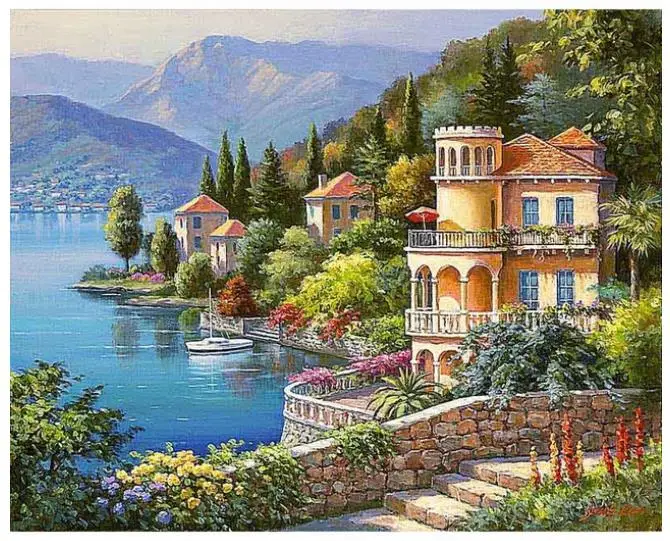 Алмазная мозаика с морским пейзажем рисование мотивом коттеджа Настенный декор