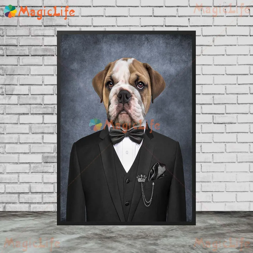 

Custom Pet Dog Vintage Gentleman Animal Wall Pictures For Living Room Decor Nordic Poster Wall Art Canvas Painting Unframed