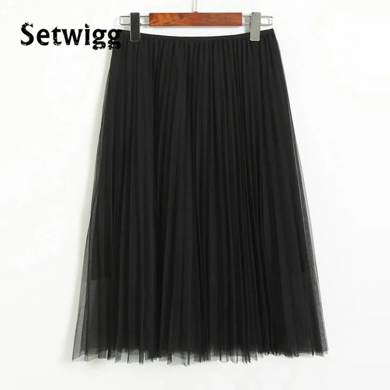 Длинная Плиссированная юбка трапеция из многослойного тюля с поясом на