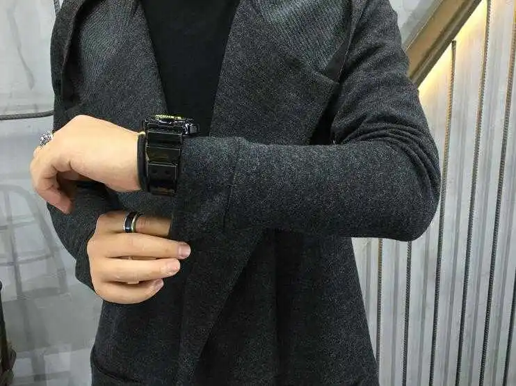 

2021 Lente Nieuwe Wollen Jas Tij Man Koreaanse Versie Van De Lange Paragraaf Slim Hooded Revers Mode Jas Mannen Jassen size