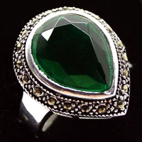 2520mm faceted drop green marcasite 925 silver ring size 78910