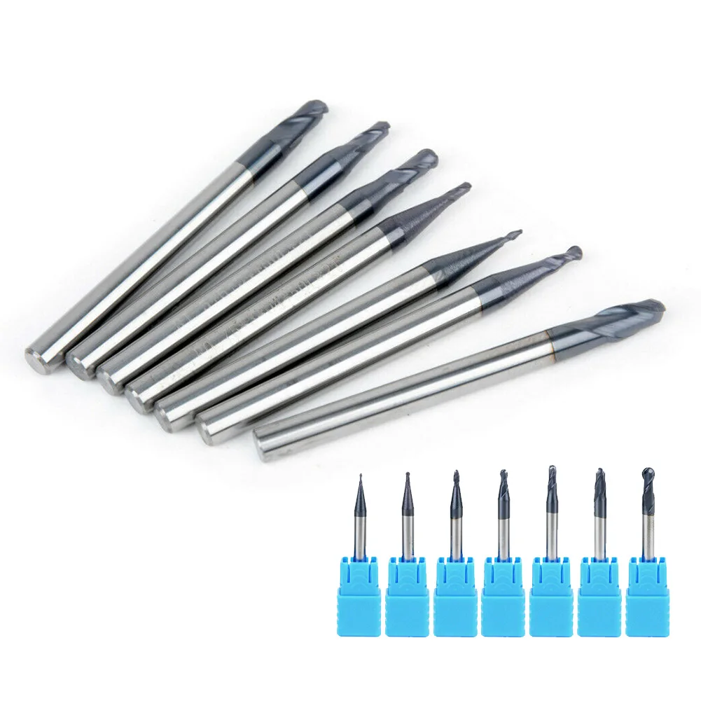 

7pcs End mill Set 0.5-2.0mm Tungsten Carbide Ball Radius Tool + 7 * Box