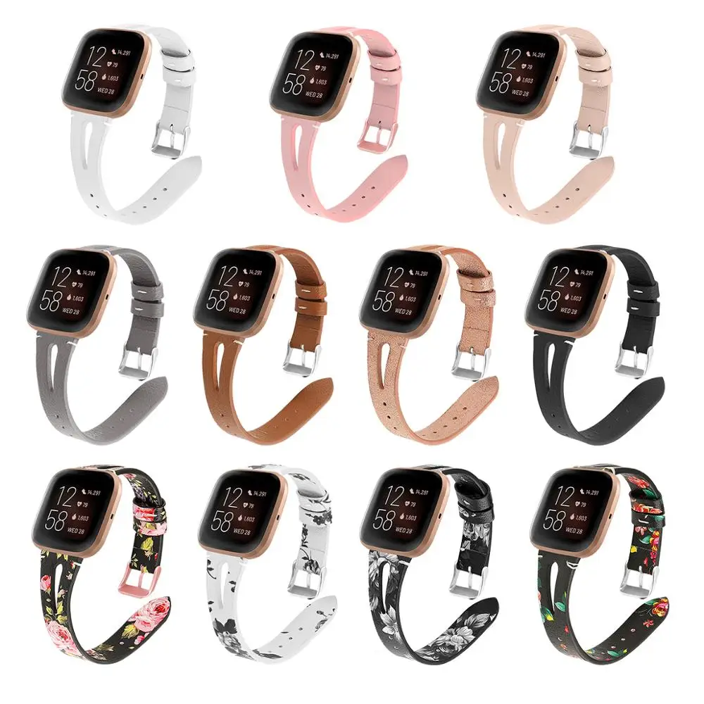 Кожаный ремешок с принтом для смарт часов Fitbit Versa 2 узором fitbit versa / lite