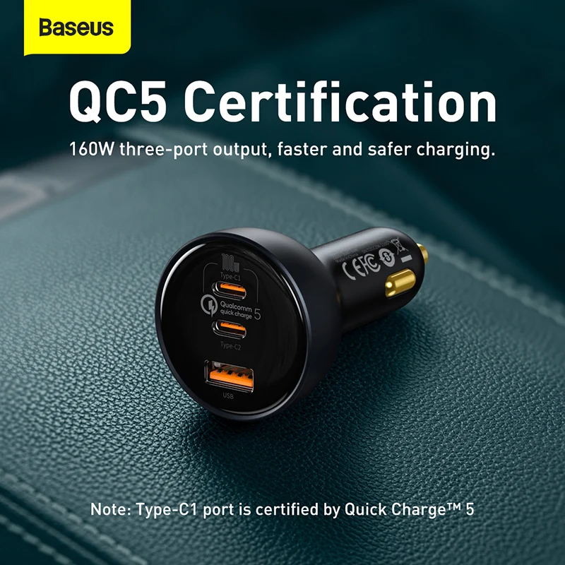 Автомобильное зарядное устройство Baseus 160 Вт QC 5 0 быстрая зарядка PPS PD3.0 USB Type-C для