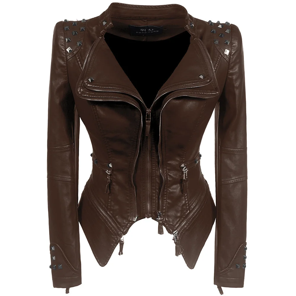 stitching 2020 leather PU fashion leather zipper jacket short leather jacket enlarge
