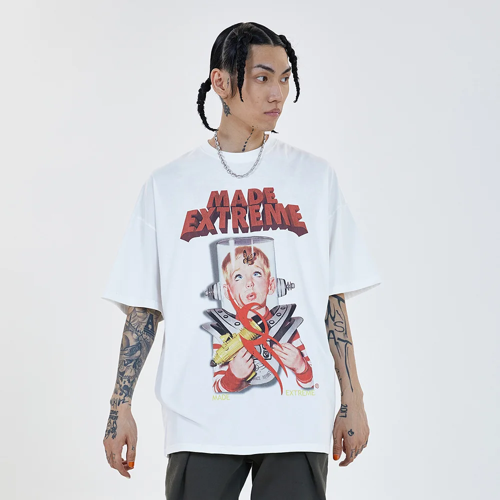 

VFIVE UNFOUR Men Funny Hip Hop Punk Rock Print T shirt Streetwear Tees Harajuku Oversized High Street T-Shirts Loose Streetwear