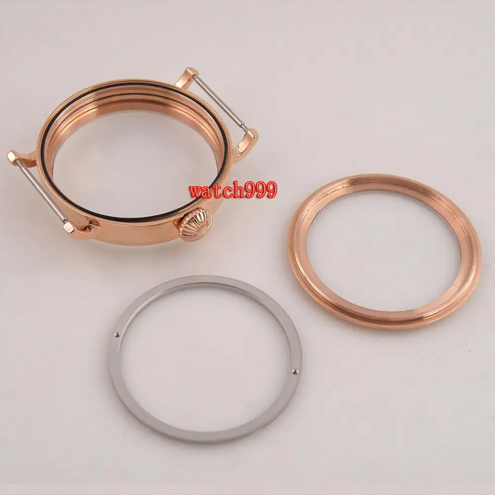 Высокое качество 46 мм полированная нержавеющая сталь розовый золотой чехол для