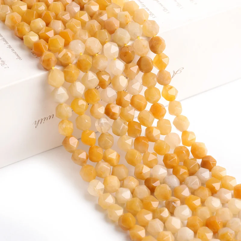 

Light Yellow Cut Stone Beads 8mm Beads Natural Stone Irregular jade Wrapped Spacer Beads Bracelets Jewelry Making Stone For DIY