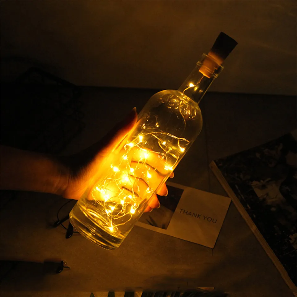 

Led cordo de fio de cobre para garrafa de vinho, com rolha, bateria embutida, decorativa