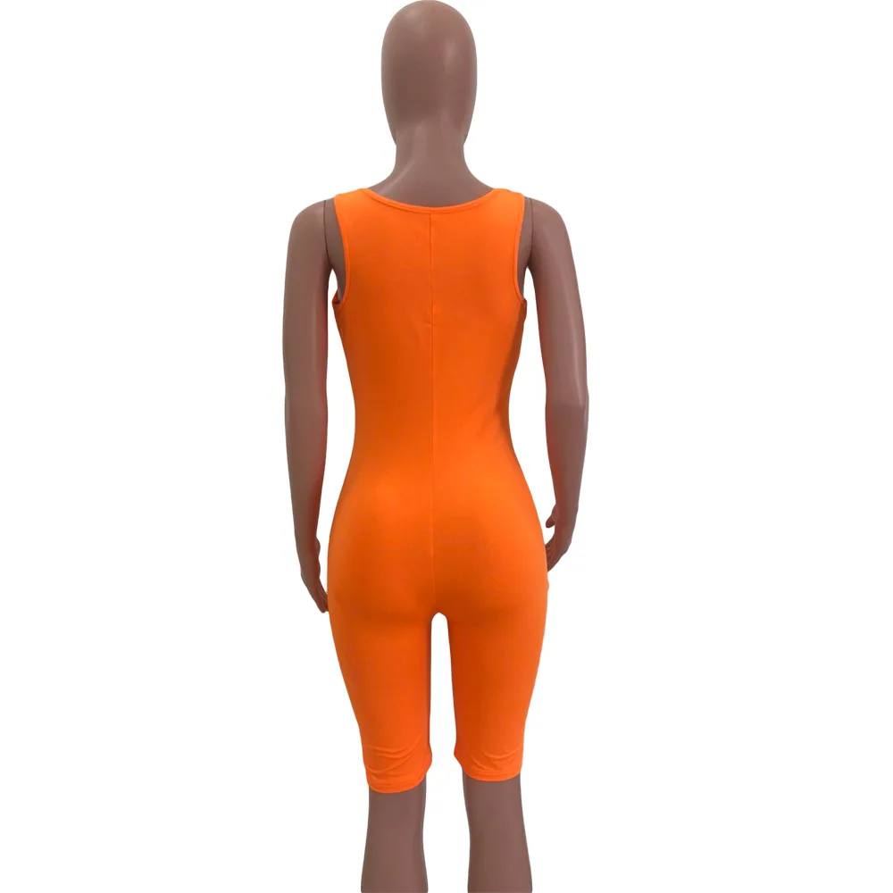 

HAOOHU 2020 Women O-neck Short Jumpsuits Rompers Fitness Hole Sleeveless Playsuit Sexy Night Club Party One Piece Outfits