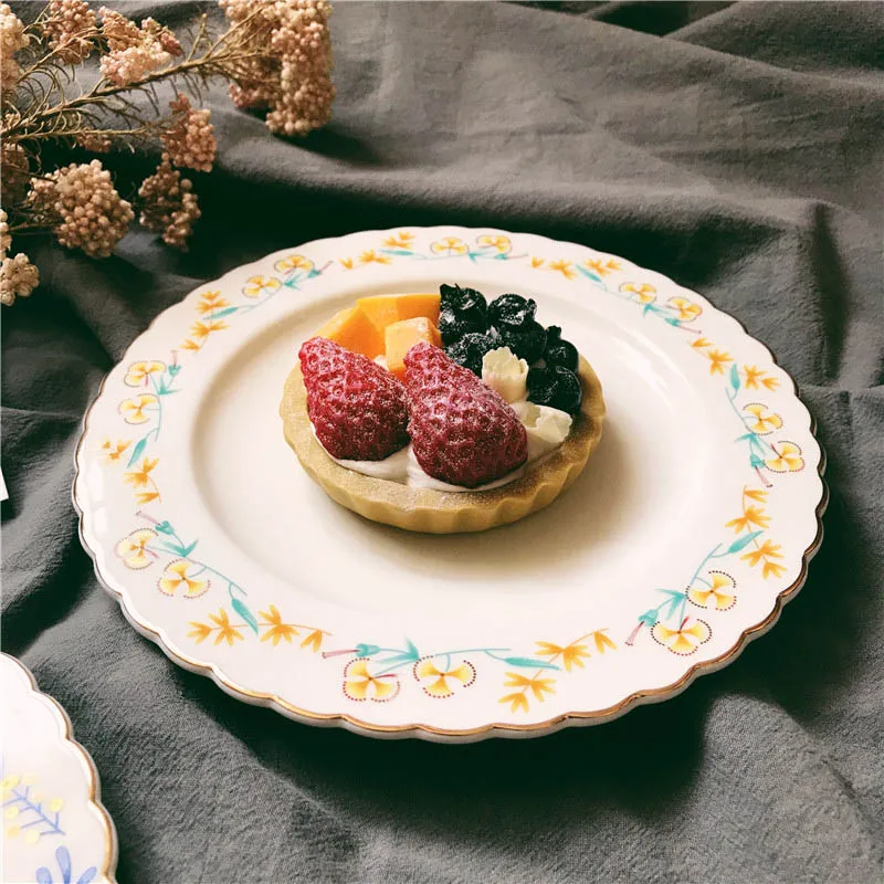 Десертная Тарелка с золотой оправой блюдо для овощей и стейков тарелка фруктов