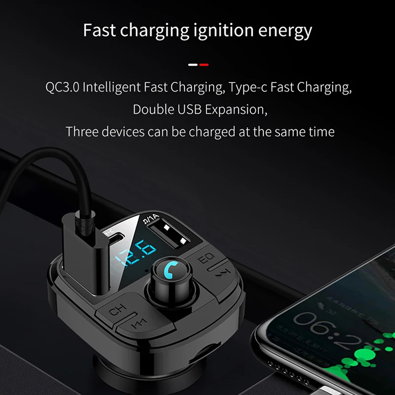 Bluetooth 5.0 Fm Transmitter Car Kit QC3.0 Double USB Charger With LED Lattice Screen EQ Mode MP3 Modulator NEW | Автомобили и