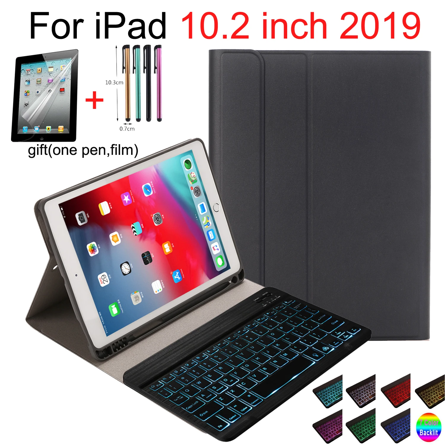 Чехол с клавиатурой для iPad 10 2 дюйма 7 е поколение 2019 цветов подсветка держателем