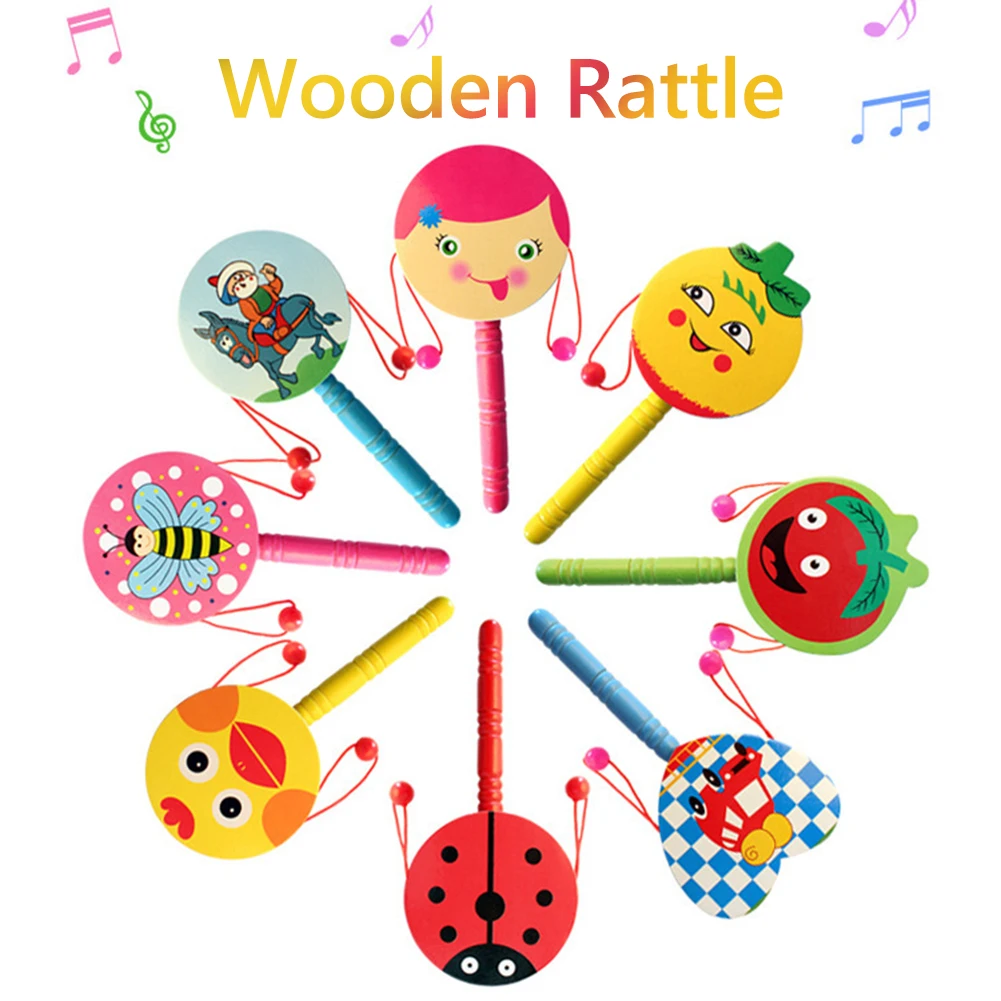 

Baby Cartoon Handbell Wooden Rattle Drum Musical Shaker Toddler Toys Random Jingle Bell Early Educational Toy