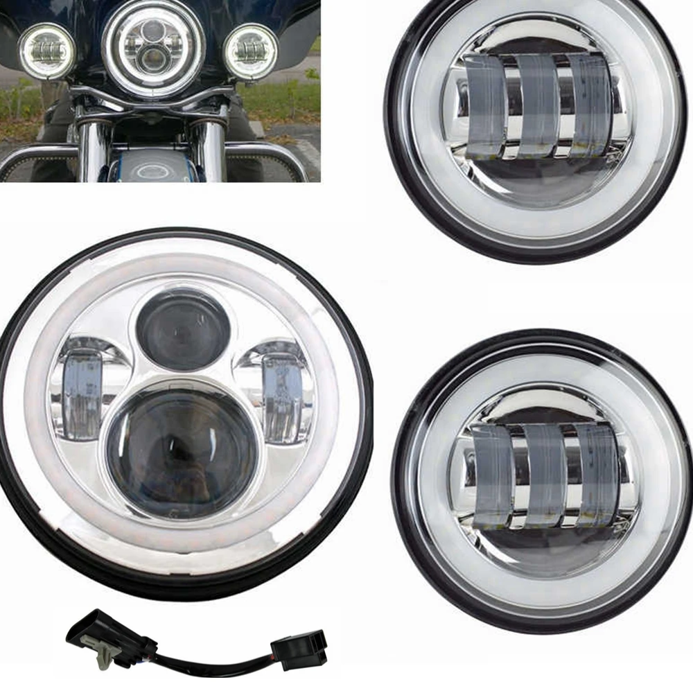 " хром светодиодный проектор фара 4,5" Туман прохождения света для Harley Davidson Road King Softail Electra Glide Night поезд Bad Boy - Цвет: 7 inch and 45 inch C