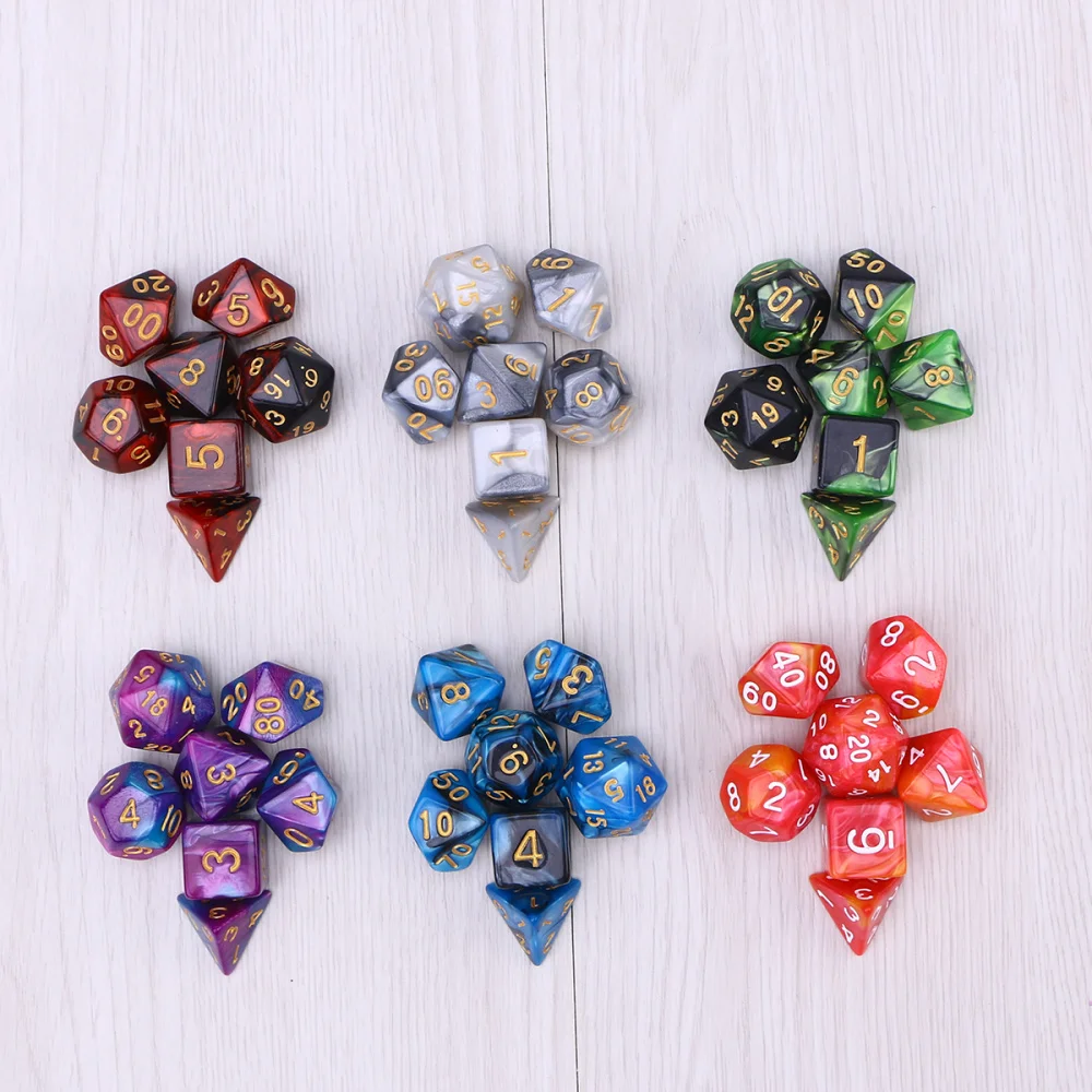 

42 Pieces(6 x 7 Sets) Double-Colors Polyhedral Dice Acrylic Number Game Dice Set for Dungeons and Dragons Party Math Role Table