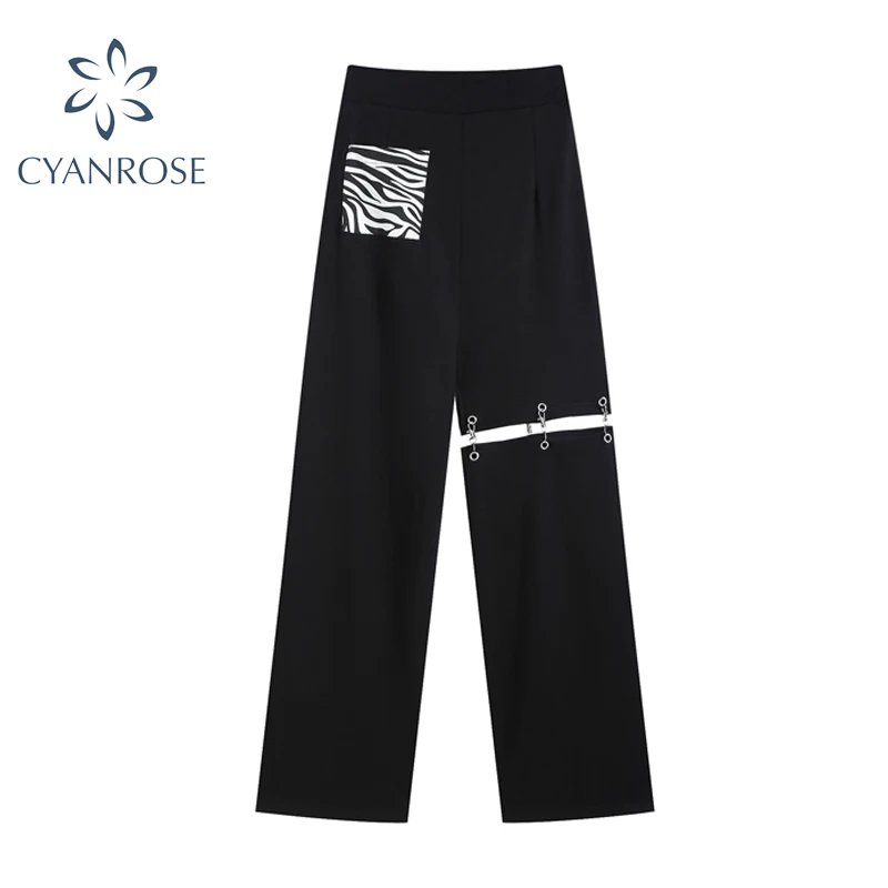 Брюки женские с завышенной талией составного кроя модная уличная одежда