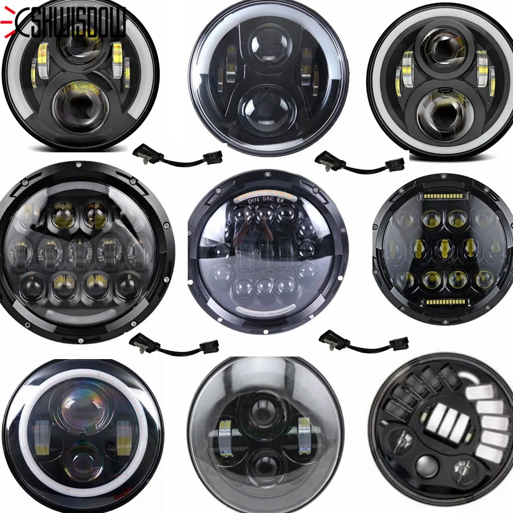 Motorcycle 7 Inch H4 LED Headlight With Angle Eyes 7" Round Headlamp Hi/Lo Beam For Lada 4x4 Urban Niva Suzuki |
