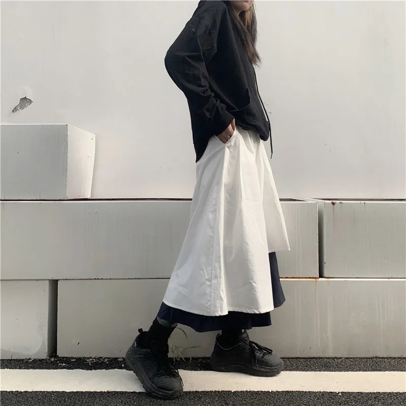 

GOOHOJIO 2021 New Spring and Autumn Irregular A-line Skirt Women Street Style for Cool Girl Retro High Waist Long Skirts Women