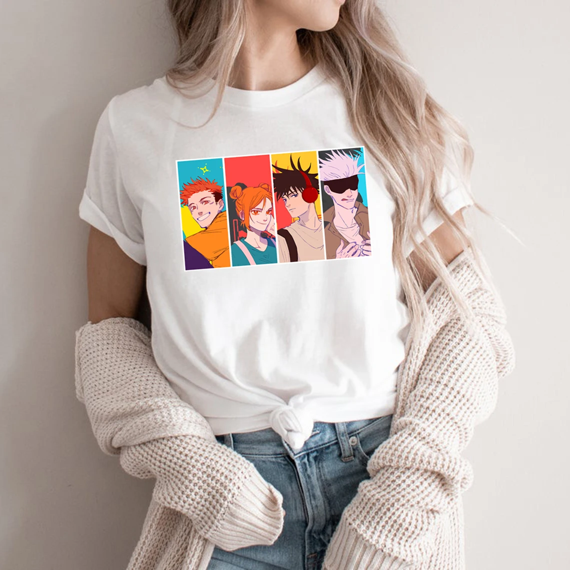 

Jujutsu Kaisen Friends Shirt Satoru Gojo Yuji Itadori Megumi Fushiguro Anime Unisex Tee Harajuku Casual Tee Cute Cartoon T-Shirt