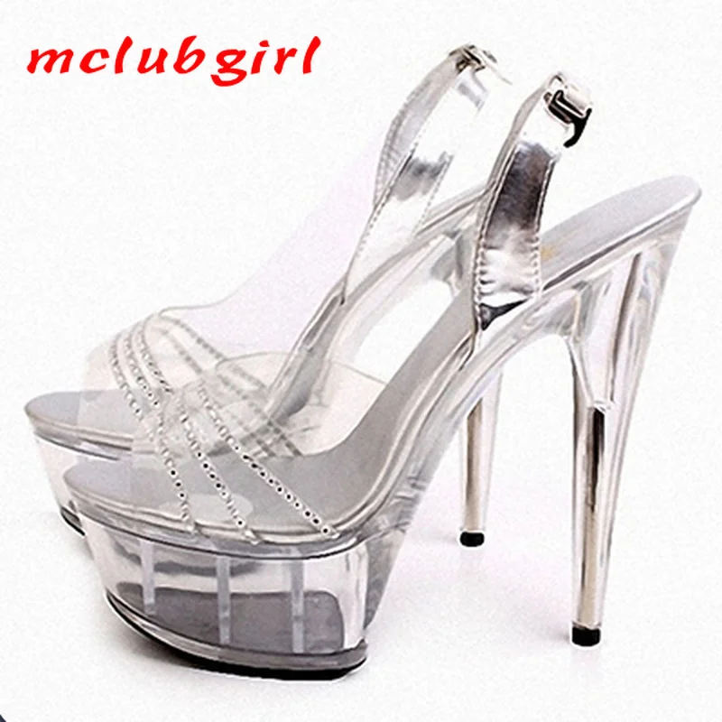 

Mclubgirl 15cm Heels Thick Crystal Super High Heels Women's Shoes Sexy Stage Performance Super High Heels Sandals LYP