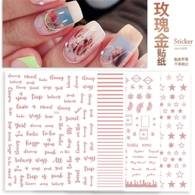

1pc GISLAN Lovely Stars Alphabet Nail Art Sticker Rose Gold Bronzing Self-Adhesive Sliders Decals Manicure Accessories New 2021