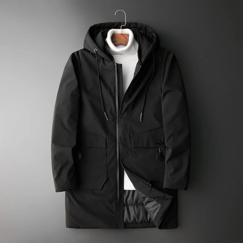 

2021 men's winter new fattening plus size medium length cotton padded clothes fat man fashion casual hooded cotton padded