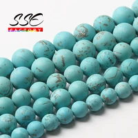 dull polish natural blue howlite turquoises beads round loose beads diy bracelet accessories for jewelry making 6 8 10 12mm 15