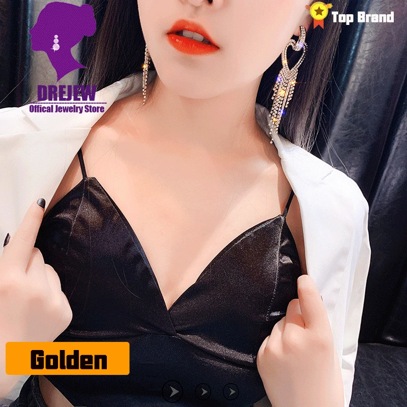 DREJEW золотые серебряные серьги в форме сердца для влюбленных Роскошные стразы