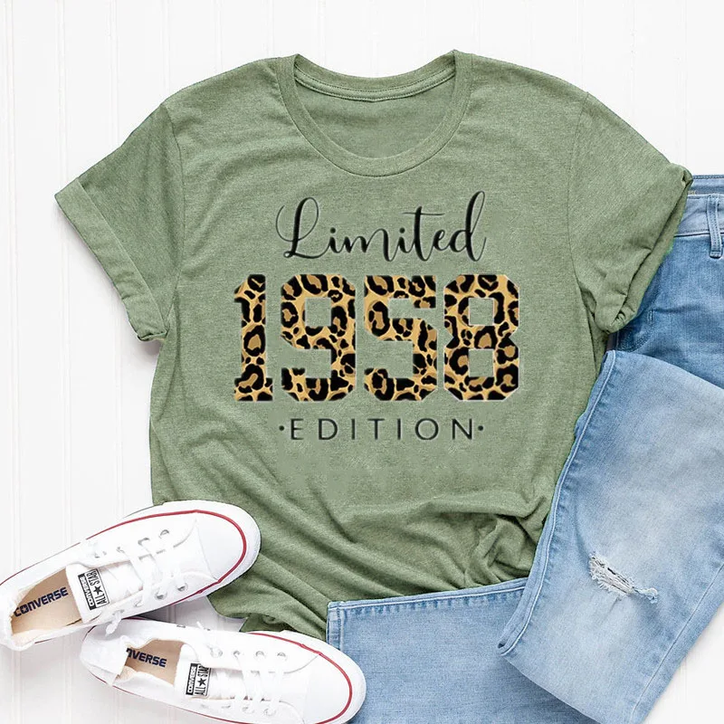 Leopard Limited Edition 1958 T Shirt,Vintage Harajuku plaid Short Sleeve 100% cotton Shirt, for her Birthday Party Casual Shirt,