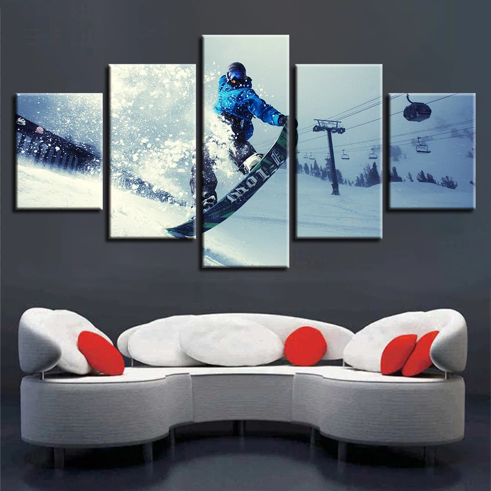 Принт с животными зимние лыжные ободок ушками кошки тигра холст рисунки постер