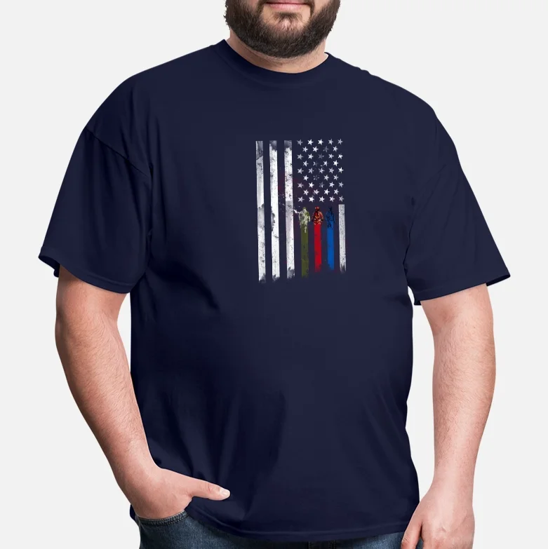 

Unique Fashion Design Thin Green Red Blue Line American Flag T-Shirt. Summer Cotton Short Sleeve O-Neck Mens T Shirt New S-3XL
