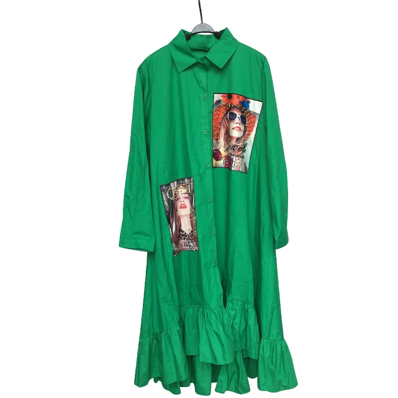 

2021 Women Dress Plus Size Pure Cotton Breathable Skirt Fashion Irregular Folds A-shaped Sticker 7-point Sleeve Shirts Dresses