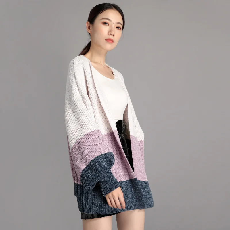 Женский трикотажный кардиган из синели Свободный вязаный свитер с длинным