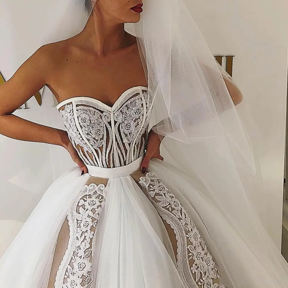 Elegant Pretty Lace Wedding Dresses 2019 Appliques Puffy Ball Gowns Off The Shoulder Bridal Vestido De Noiva | Свадьбы и торжества