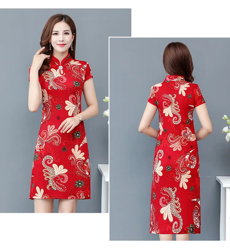 Новинка Qipao три четверти женское летнее платье одежда цветочные Чонсам подарок Новогодняя традиционная китайская одежда