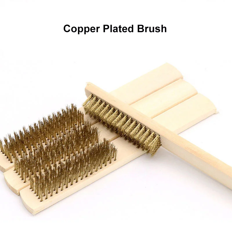 

URANN 1PC Wooden Handle Wire Cleaning Brush 6X16 Copper-plated/Stainless Steel Wire Woodworking Burr Metal Rust Removing Brush