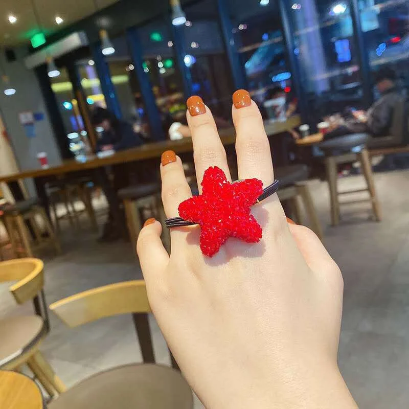 

Exquisite Korean beautiful red strass from cartoon cartoons star bow hair rope sweet girl girl horse tail accessories for hair