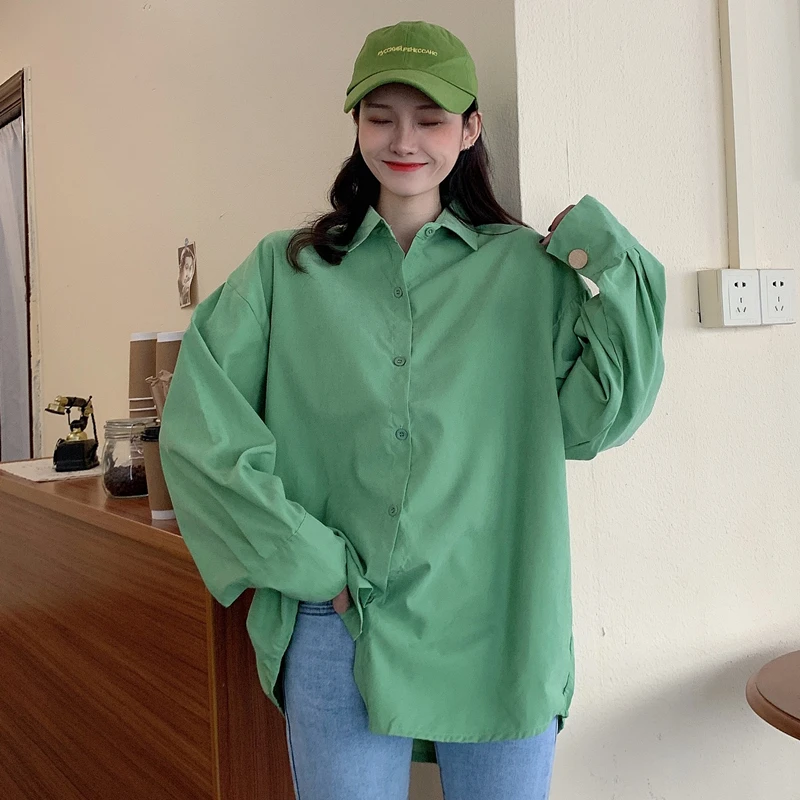 

Fashion Women'S Top Shirt Long Sleeve Autumn Ladies Solid Color Loose Boyfriend Style Shirt 2020